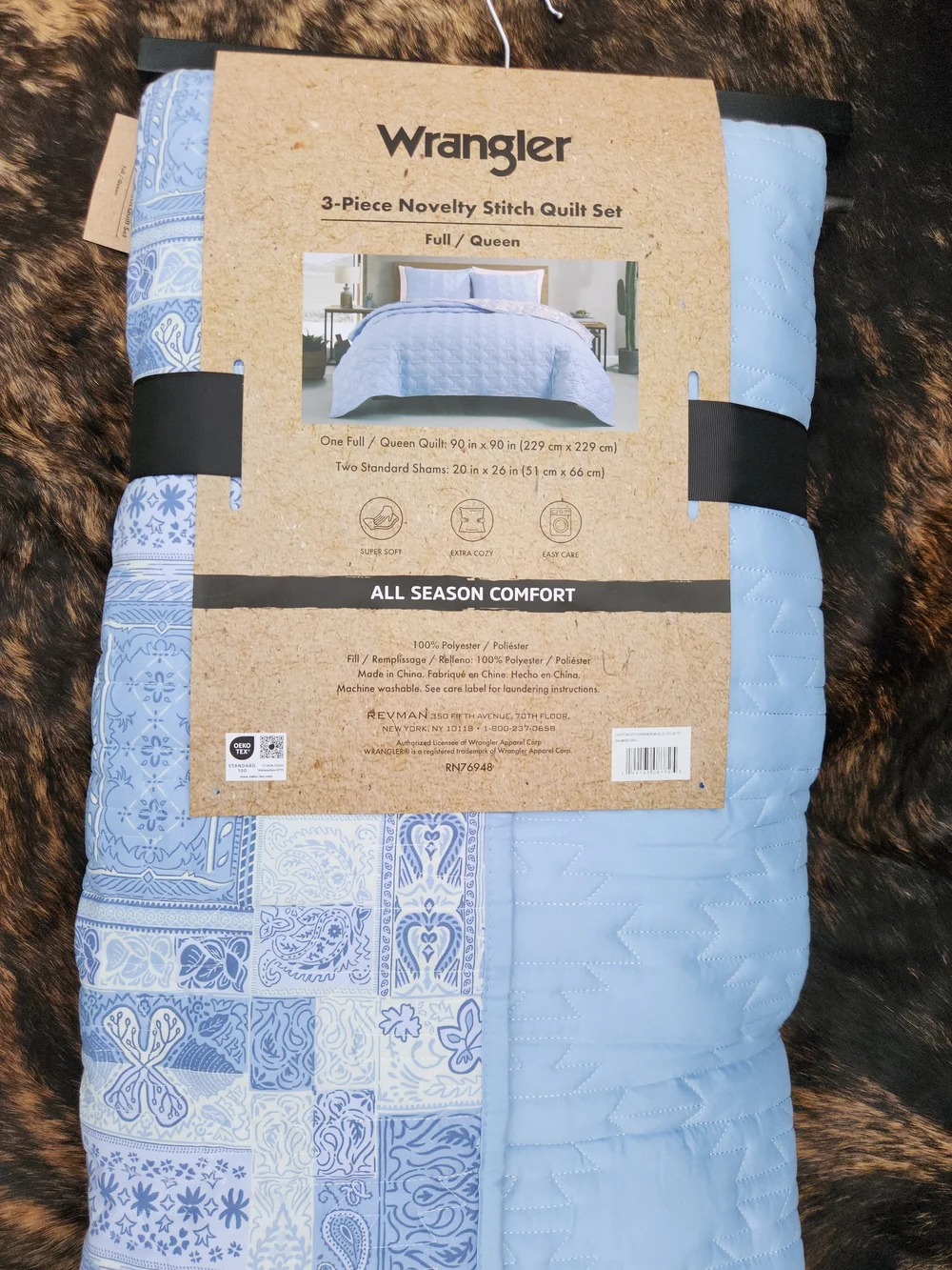 Wrangler FULL/QUEEN Light Blue Quilted Comforter with Patchwork  Design